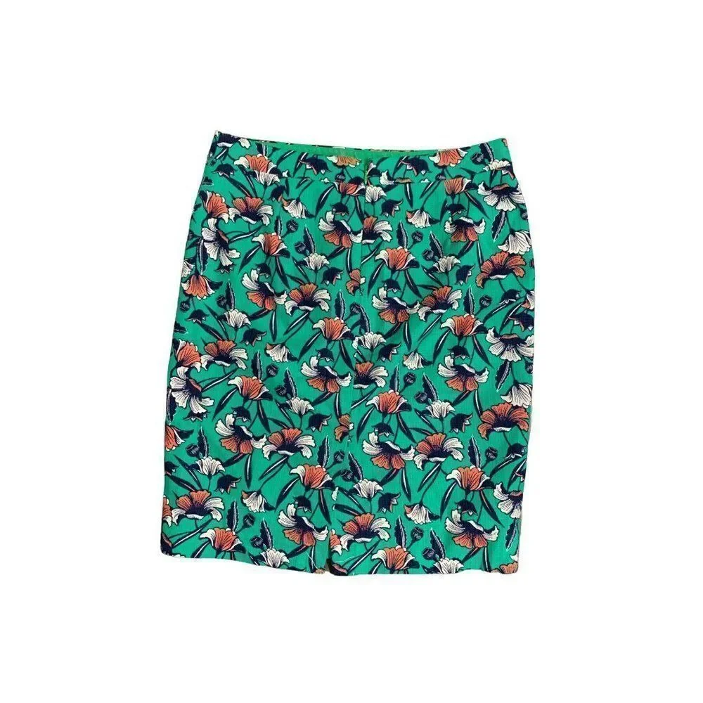 j crew womens green white floral pencil skirt 6 small